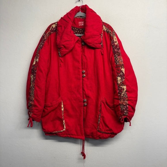 Source Unknown Jackets & Blazers - Cotton Hemp Oversized Chinese Red Coat L? Floral Cinch Sleeve